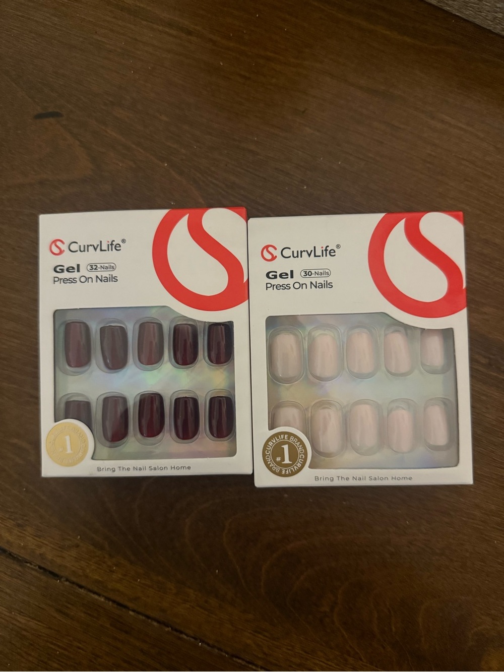 Gel Press-On Nails Set - Burgundy and Nude